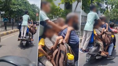 8 People on 1 Scooty! Video of Man Riding Scooter With Seven Children Goes Viral in Mumbai, Traffic Police Registers FIR Against Irresponsible Rider