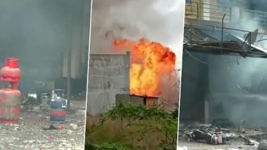 Gujarat Fire Video: Massive Blaze Erupts at Gas Godown in Rajkot, Dousing Operation Underway