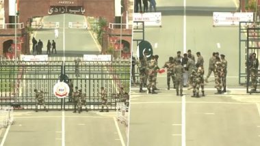 Eid Al Adha 2023 Celebration Video: Border Security Force and Pakistan Rangers Exchange Sweets at Attari-Wagah Border on Occasion of Bakrid