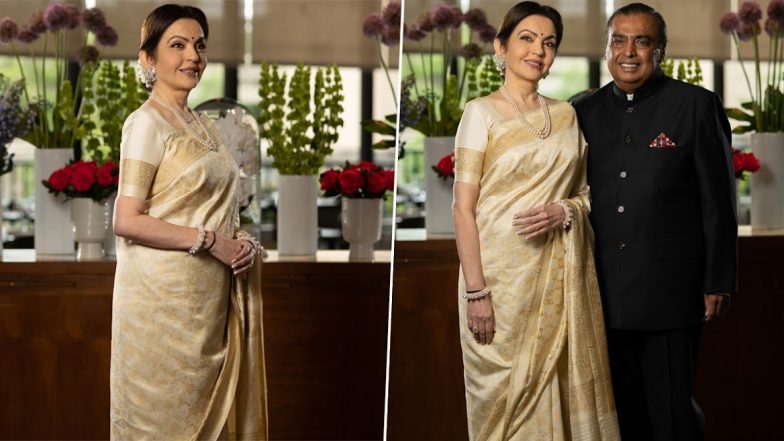 Nita Ambani Stuns in Ivory and Gold Banarasi Saree at PM Modi Luncheon That Took Over a Month to Make (View Pics)