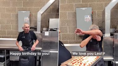 Restaurant Staff Surprises 64-Year-Old Co-Worker With a Birthday Cake, His Reaction Will Melt Your Heart (Watch Viral Video)