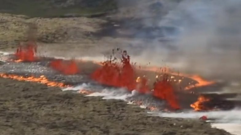 Volcano Spilling Lava in Iceland Video: Boiling Volcano Spews Lava After Eruption Near Reykjavik, Scary Drone Footage Surfaces