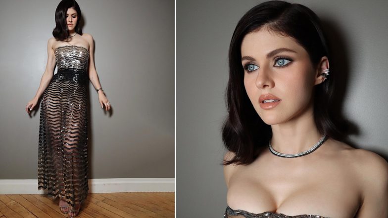 Alexandra Daddario Shows Off Her Long Legs in a Sheer Black Metallic Dress Highlighting Her Cleavage, Baywatch Actress Shares Sexy Pics on Insta