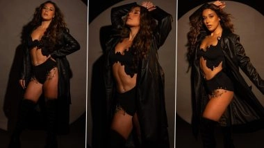 Krishna Jackie Shroff Flaunts Belly Button Piercing in Hot Black Bralette With Booty Shorts and Overcoat (View Pics)