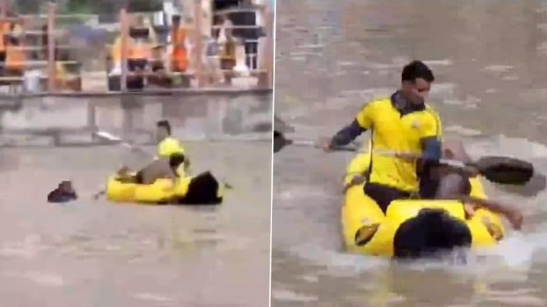 Uttarakhand: SDRF Jawan Rescues Kanwariya From Drowning in Haridwar’s Kangra Ghat (Watch Video)