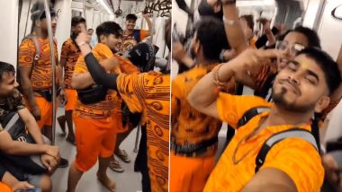 Kanwariyas Dancing Inside Delhi Metro Video: Clip of Kanwar Yatris Playing Loud Music and Grooving Inside Metro Train Goes Viral, Draws Negative Reactions From Netizens