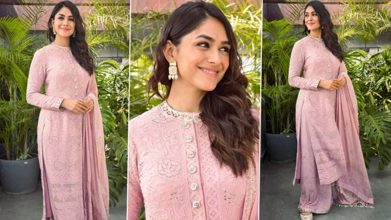 Mrunal Thakur Serves Major Ethnic Fashion Goals in Pastel Pink Chikankari Kurta (View Pics)