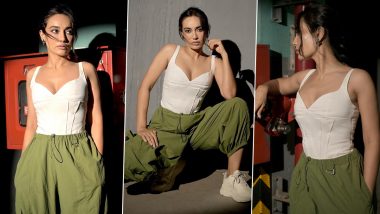 Surbhi Jyoti Looks Chic in Sleeveless White Top and Loose Green Trousers (View Pics)