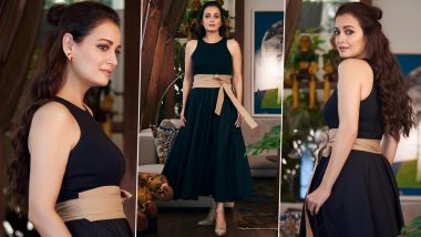 Dia Mirza Looks Lovely in Sleeveless Black Midi Dress and Brown Belt (View Pics)