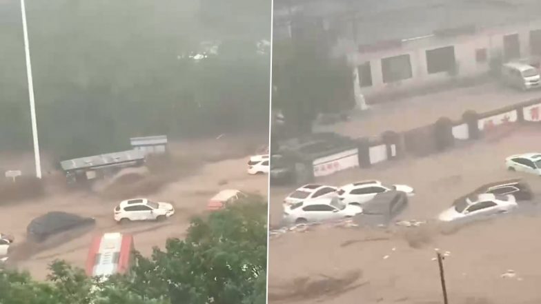 Cars Washed Away in China Video: Several Vehicles Swept Away in Flash Floods Triggered by Heavy Rains in Mentougou, Terrifying Footage Surfaces