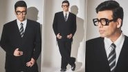 Karan Johar Wears a Plain Black Suit and Bold Glasses at Bawaal Screening, Ditches His Glitzy Style as Mom Says &lsquo;Dhang Ke Kapde Pehno&rsquo; (See Pics)