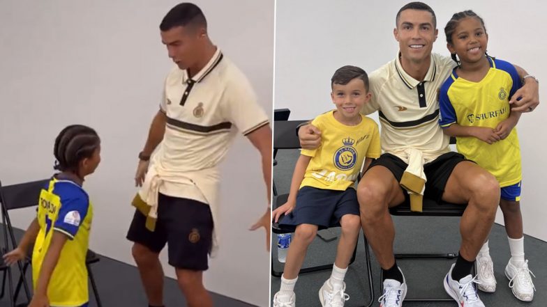 Cristiano Ronaldo Interacts with Kim Kardashian’s Kids, Performs Siuu After Al-Nassr vs PSG Club Friendly 2023 (Watch Video)