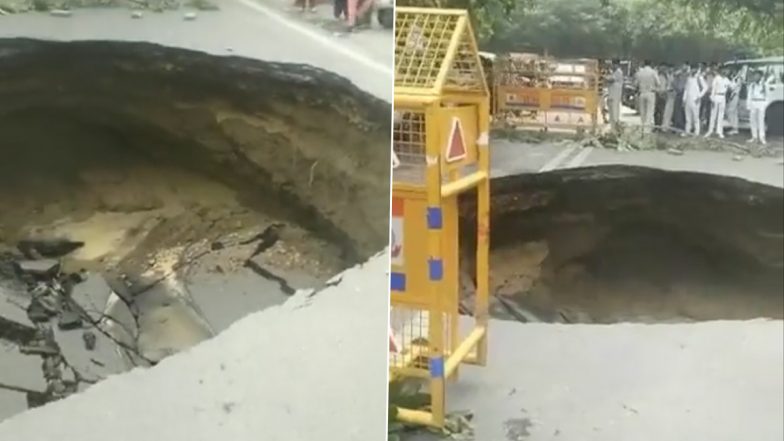 Delhi Road Cave-In Video: Large Portion of Road Caves In at Janakpuri Area, No Injuries Reported