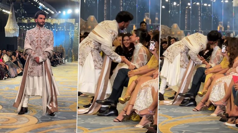 Ranveer Singh Kisses Wifey Deepika Padukone at Manish Malhotra’s Bridal Couture Show (Watch Video)