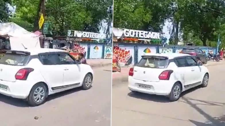 Madhya Pradesh Shocker: Woman Protesting Against Son's Arrest Dragged on Car's Bonnet by Policemen in Narsinghpur, Accused Cops Supended After Video Goes Viral