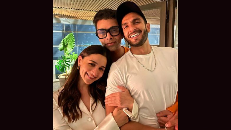 Alia Bhatt Needs Only Love! Shares Sweet Photo With Rocky Aur Rani Kii Prem Kahaani Co-Star Ranveer Singh and Karan Johar, Thanks Fans for the Love (View Pic)