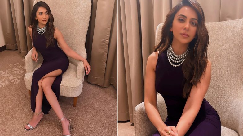 Rakul Preet Singh Exudes Elegance in Sleeveless Black Dress With Thigh-High Slit (View Photos)