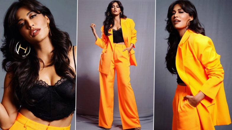 Hottness Personified! Chitrangda Singh Gives Out Boss Lady Vibes in Orange Pantsuit and Lace Bralette Top (View Photos)