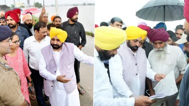 Punjab Rains: CM Bhagwant Mann Conducts Tour of Rain-Affected Areas, Takes Stock of Relief and Rescue Measures (See Pics and Video)