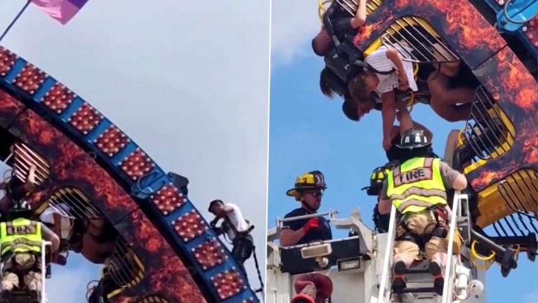 Ride Malfunction in US Video: Passengers Left Hanging Upside Down as Amusement Ride Malfunctions at Forest County Festival in Crandon