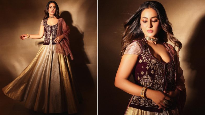 Hina Khan's Golden-Maroon Lehenga Choli is Perfect Choice For Your Next Wedding (View Pics)