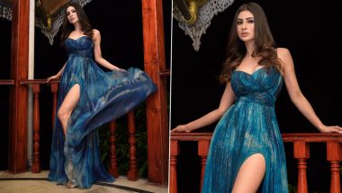 Mouni Roy Stuns in Sleeveless Blue Dress With Thigh-High Slit (View Pics)