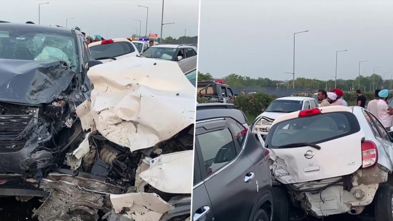 Punjab Road Accident Photos: Several Injured After Multiple Car Collision on Bathinda-Chandigarh National Highway