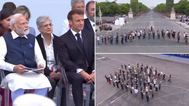 Bastille Day Parade 2023 Video: PM Narendra Modi, France President Emmanuel Macron and First Lady Brigitte Macron Witness French National Day Celebrations in Paris