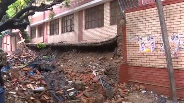 Delhi Rains: Wall of Newly Built Government School Collapses Amid Heavy Rainfall in Sriniwaspuri (Watch Video)