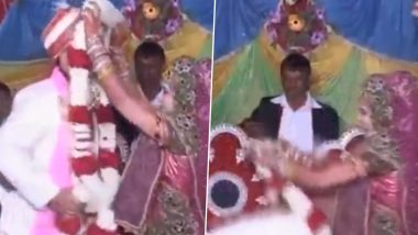 Groom Narrowly Escapes Falling on Bride During Varmala Ceremony, Funny Video Goes Viral