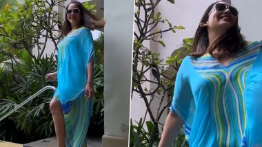 Bipasha Basu Serves Major Beach Fashion Goals in Printed Blue Kaftan Dress (View Reel)