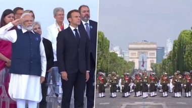 Bastille Day Parade 2023: PM Narendra Modi Offers Salute as Indian Army's Punjab Regiment Marches With Pride in Paris on French National Day (Watch Video)