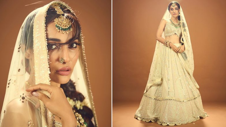 Surbhi Jyoti Looks Mesmerising in Embellished Off-White Lehenga Choli (View Pics)