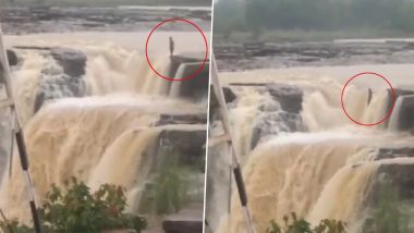Chhattisgarh Girl Suicide Attempt Video: Teen Jumps Into Chitrakote Waterfalls in Bastar After Being Reprimanded by Parents Over Mobile Phone Use, Miraculously Survives