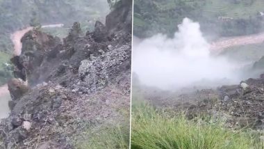 Landslide in Jammu and Kashmir: Terrifying Video Shows Landslip on Budhal Mahore Road in Reasi