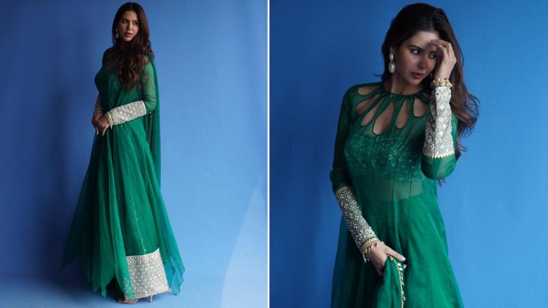 Sonam Bajwa Shines in Full-Sleeved Green Suit With Mirror Patchwork (View Pics)