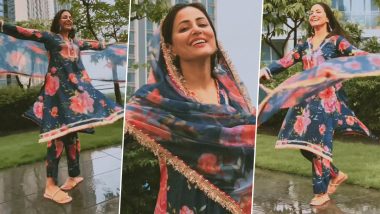 Hina Khan Dances in Rain, Shares Fun Instagram Reel in Floral Blue Salwar Suit (Watch Video)