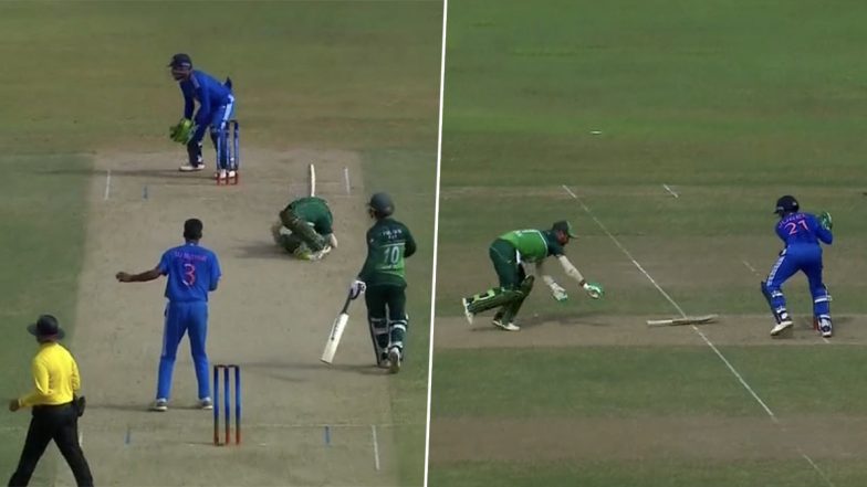 Pakistan A Batsman Sahibzada Farhan Run Out As He Slips While Looking to Get Back in the Crease During IND A vs PAK A ACC Men's Emerging Teams Asia Cup 2023 Final (Watch Video)