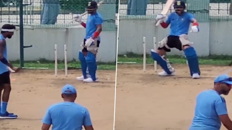 Virat Kohli Has Fun With Hardik Pandya in Practice Session Ahead of IND vs WI 1st ODI 2023, Signals Four in Hilarious Manner (Watch Video)