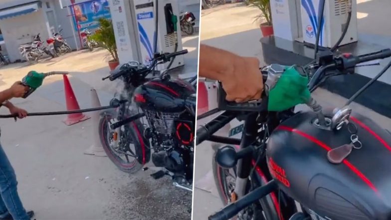 Uttar Pradesh: Man Drenches Bike in Petrol At Fuel Station For Social Media Reels in Amroha, Police Launch Action After Video Goes Viral