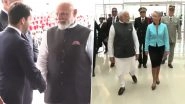 PM Modi Gets Warm Welcome in France Video: Prime Minister Narendra Modi Received by French PM Elisabeth Borne in Paris