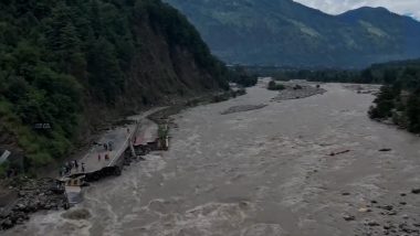 Himachal Pradesh Rains: Incessant Rainfall, Flash Floods Damage National Highway in Manali, Disrupt Electricity Supply (Watch Video)