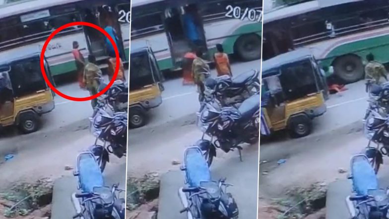 Telangana: Major Tragedy Averted As Alert Bus Driver Pulls Brakes Just When Woman Puts Her Head  Under Vehicle's Tire in Jagtial (Watch Video)