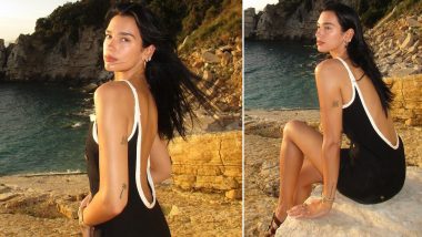 Dua Lipa Poses Alongside Beach in Plunging Backless LBD (See Pics)