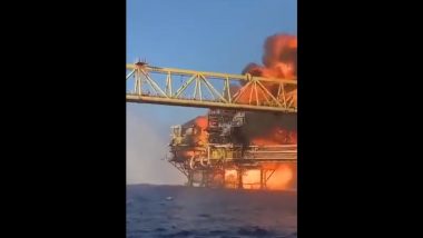 Oil Platform Fire in Gulf of Mexico: Two Dead, One Missing After Massive Blaze Erupts at Nohoch Alfa Offshore Platform at Bay of Campeche (Watch Video)