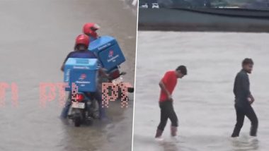 Gurugram Waterlogging Video: Delivery Agents, Commuters Face Inconvenience As Roads Get Inundate in Sector 30 Following Incessant Rains