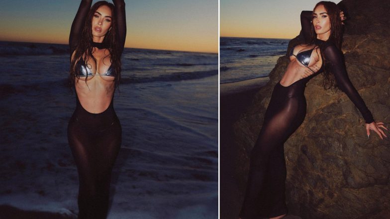 Megan Fox Turns Up the Heat in Silver Bikini and Sheer Black Cut-Out Dress (View Pics)