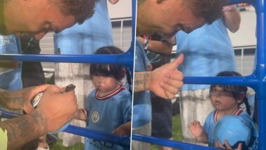 Manchester City's Ederson Meets Cute Little Fan, Signs An Autograph on Football in Adorable Video (Watch)