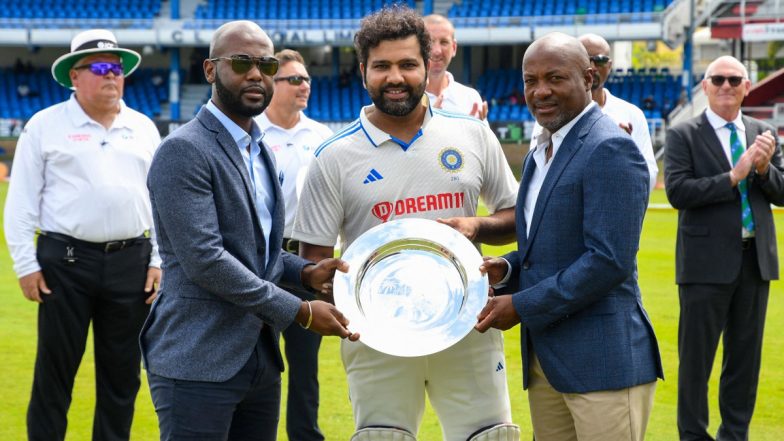 IND vs WI 2nd Test 2023: Team India Skipper Rohit Sharma Presented With Plaque To Commemorate 100th Test Between India and West Indies