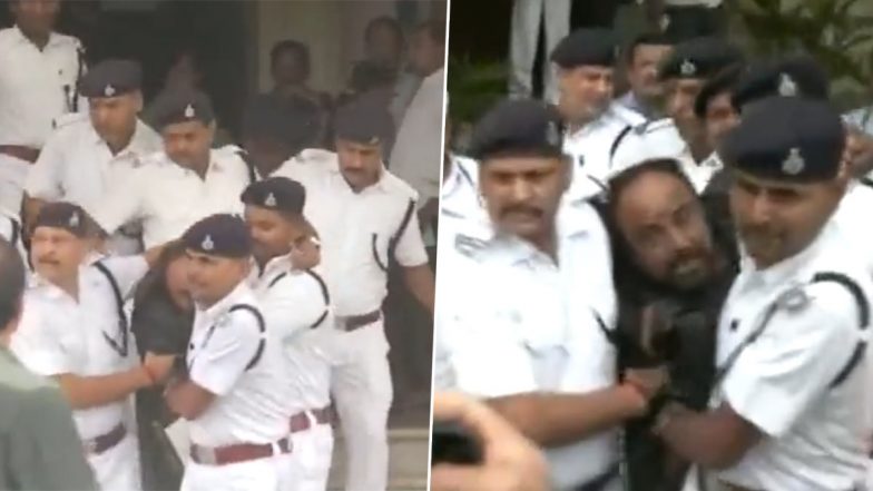 Bihar Assembly Ruckus: BJP MLA Sanjay Singh Marshalled Out of House Day After Forced-Exit of Two Legislators (Watch Video)